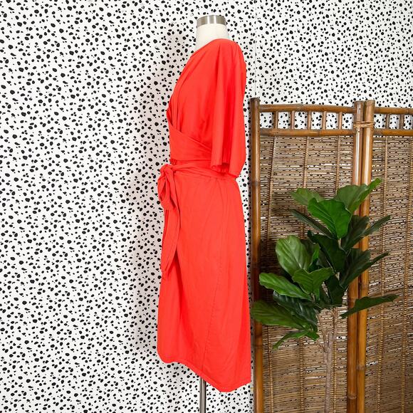 Eloquii | Bold Orange Plus Size Tie Waist short Sleeve Midi Dress 20 - Picture 9 of 12